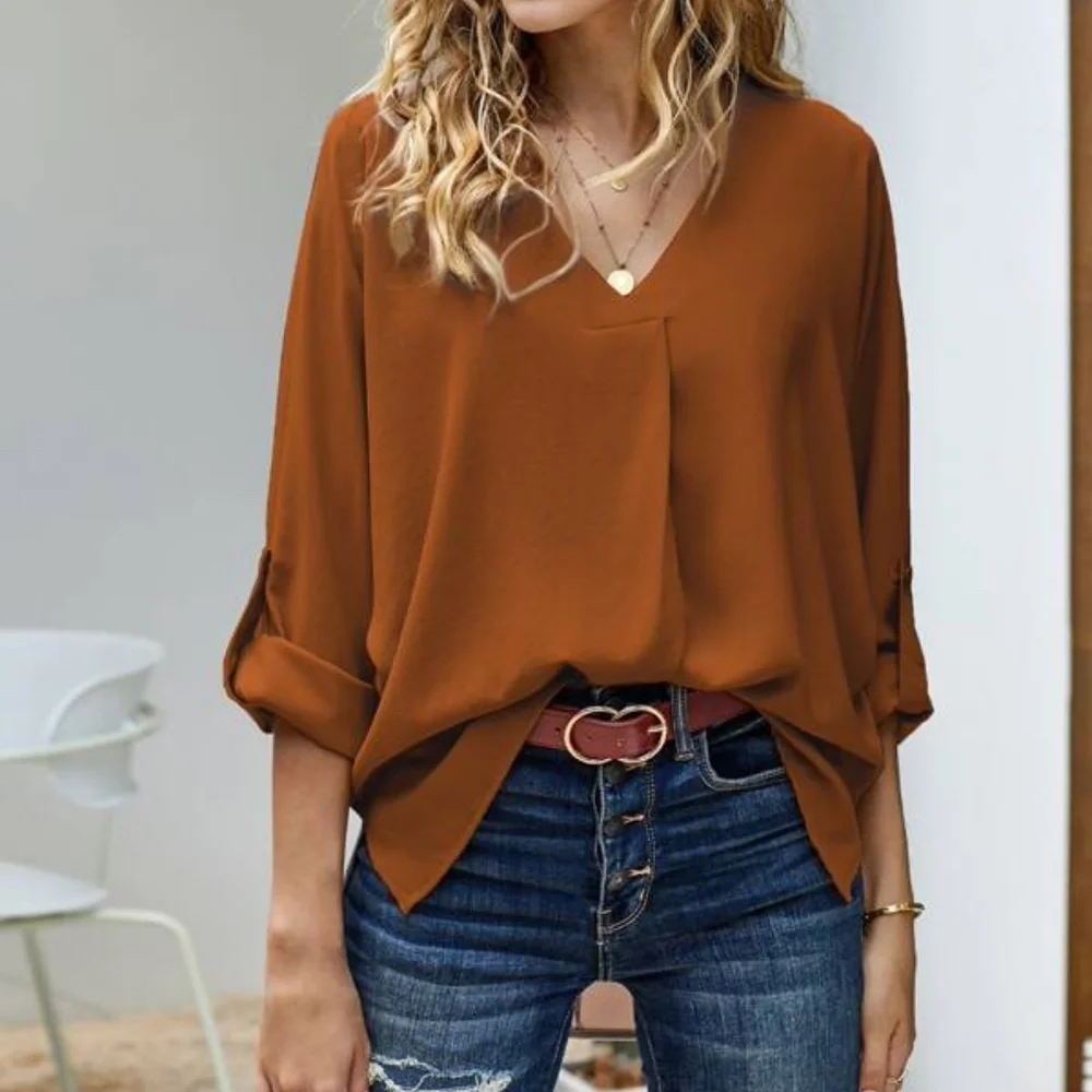 Burgundy V neck High Low Top Classic Minimalist Work Office - Picture 8 of 13